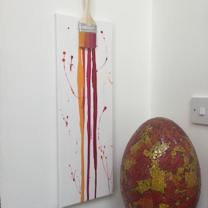 Kunstwerk,Acrylbild,Pinsel,rot,rosa,orange,handbemalt,Wandbild,Wanddeko,Boho,Dekoration,bild,wandbehang