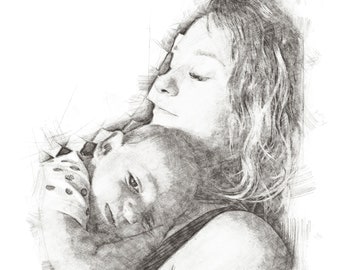 Portret drawing from your photo, vivid pencil effect on beautiful paper A3