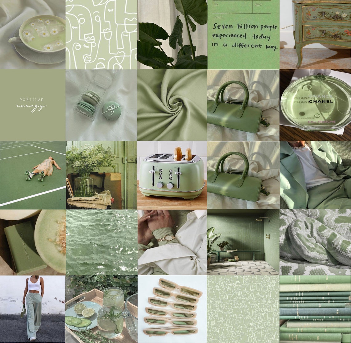 Sage green wall collage 50pcs digital download | Etsy