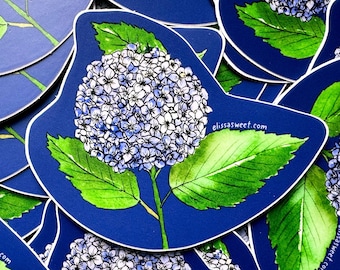 Hydrangea Sticker | 3" Die-Cut Vinyl Sticker | Watercolor and Ink Blue Flower Painting
