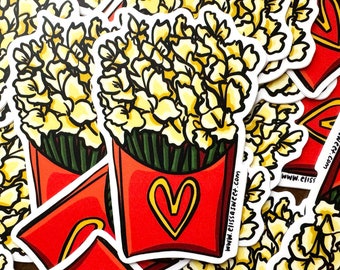 Fresh Fries Sticker | 3" Die-Cut Vinyl Sticker | Funny Food and Flowers Sticker | French Fries | Yellow Delphiniums