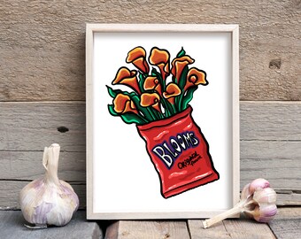 Bloom Chips | High-Quality Art Print | Funny Food and Flowers | Bag of Chips | Orange Calla Lily | 8x10"