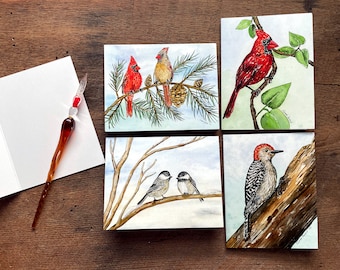 Set of Eight Bird Greeting Cards | Blank Inside | Four Different Designs | A2 Size: 4.25" x 5.5"