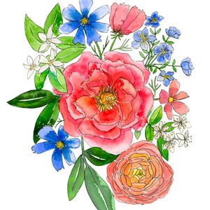 Colorful Bouquet Watercolor Painting High-Quality Art Print Love and Prosperity Flower Art 5x7 or 8x10 image 2