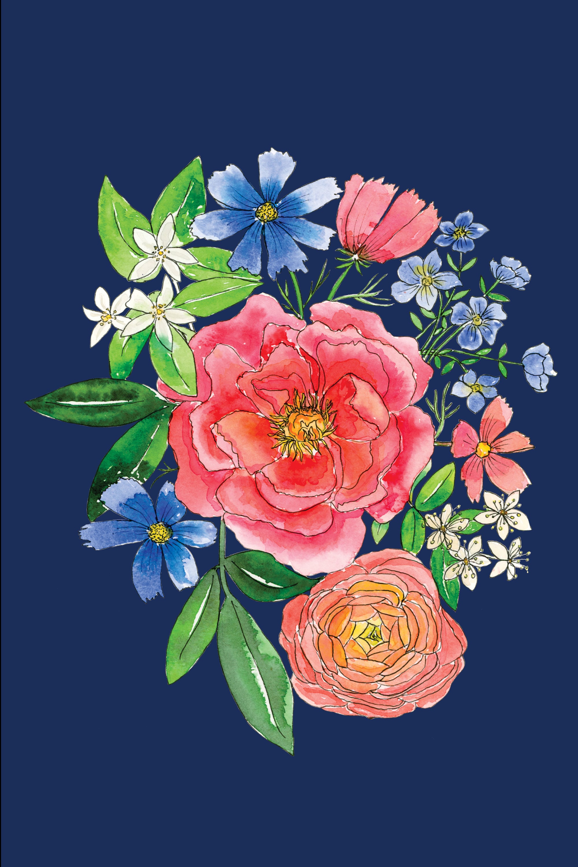 Set of Seven Flower Postcards Watercolor & Ink Flowers Colorful