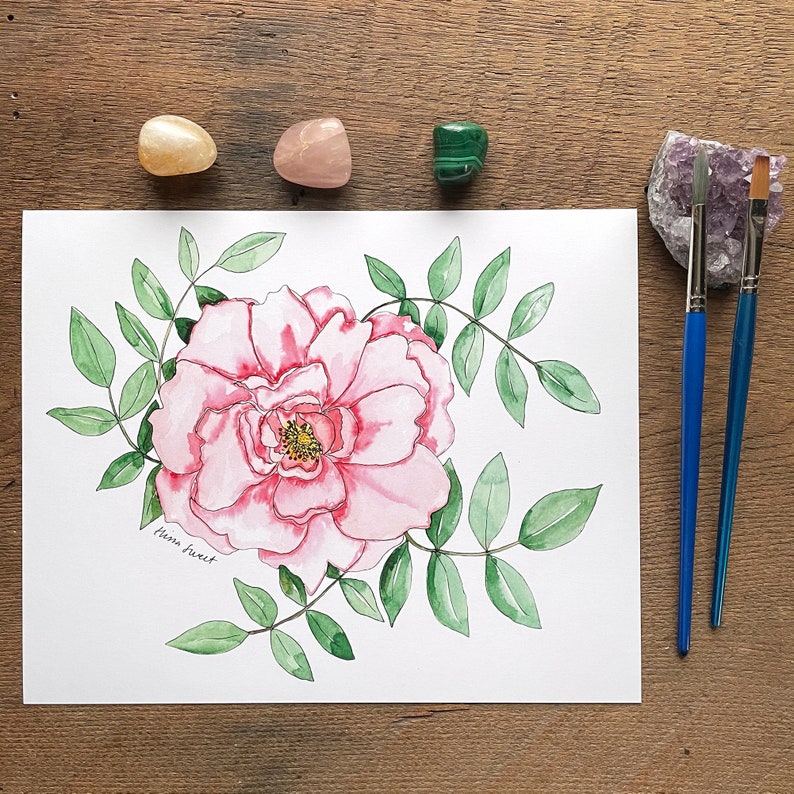 Pink Beach Rose Watercolor Painting High-Quality Art Print Pink Flower 5x7 or 8x10 image 1