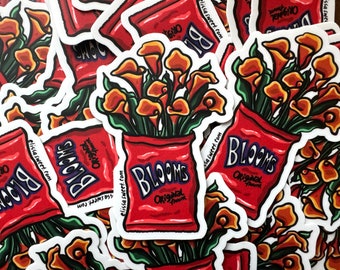 Bloom Chips Sticker | 3" Die-Cut Vinyl Sticker | Funny Food and Flowers Sticker | Potato Chips | Orange Calla Lily