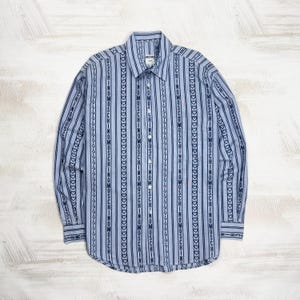 Moschino 'Jeans' Men's Y2k Vintage All Over Printed Striped Monogram Shirt Size L