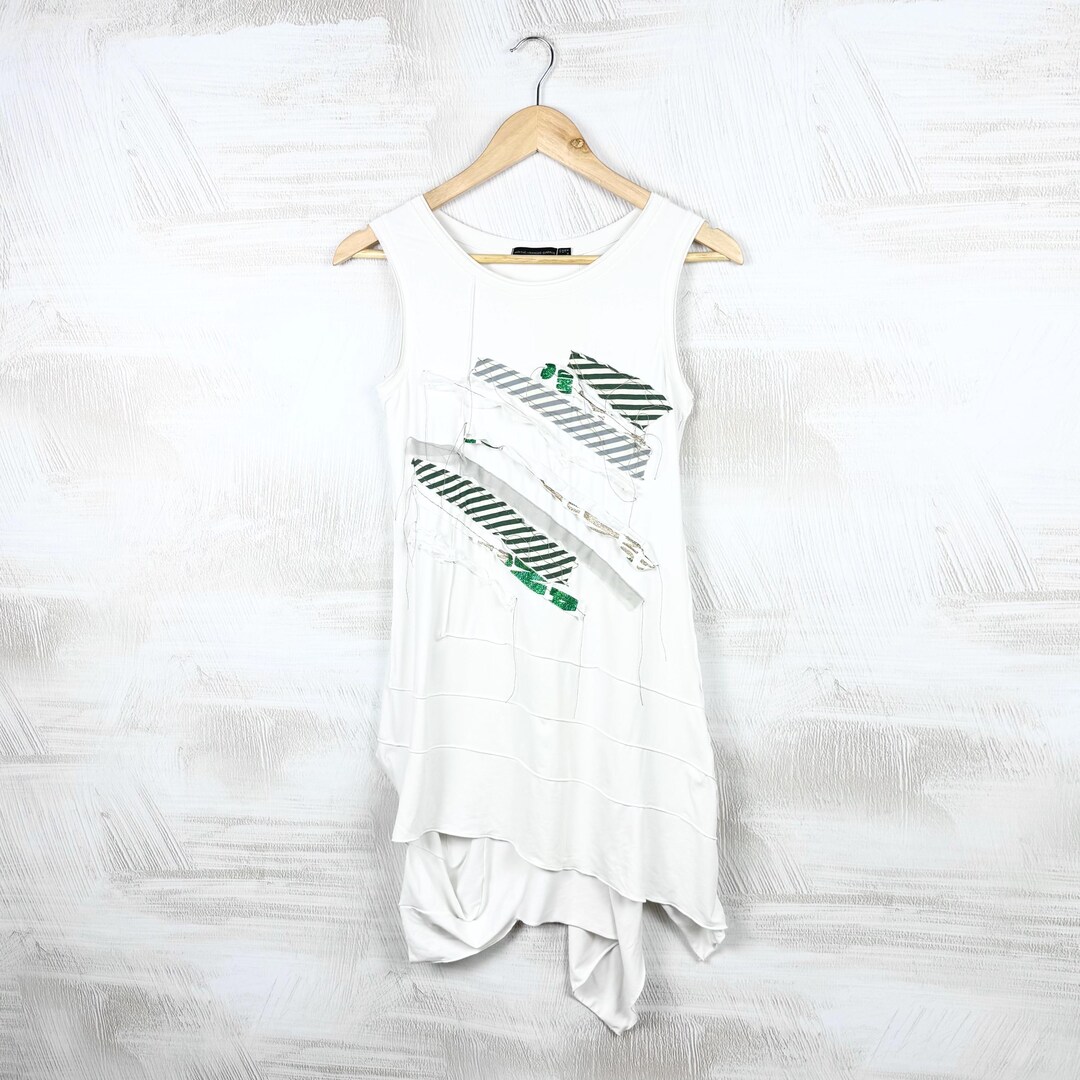 Marithe Francois Girbaud Dress, S Vintage MFG White Patchwork Tank