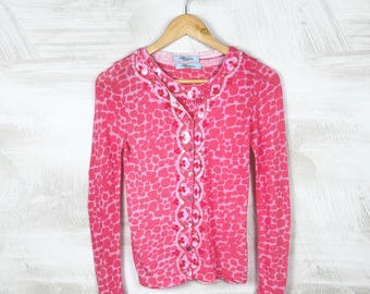 Bluzka kardigan BLUMARINE Glamour Twin Set Y2k McBling Vintage Gyaru z cekinami i haftem koralikowym, zapinana na guziki, włoska marka dzianinowa S-M