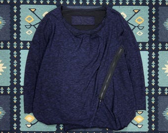 Rundholz Black Label Tunic Women L Purple Black Cotton Heathered Patchwork Zip Layered Lagenlook Avant Garde Artwear Top