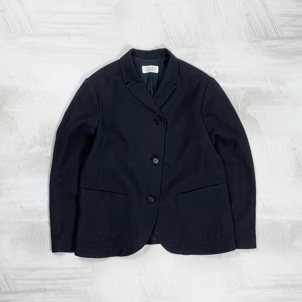Toast Women's Asymmetric Buttons Navy Blue Cotton Wool Jacket Size 12 M