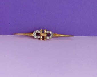 Vintage Women Jewelry, Gold Tone Brooch Pin with  Rhinestone