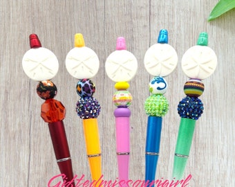 Sand Dollar // Beaded Ink Pen // Pen Gift Set // Key Chain // Ready to Ship **4/24