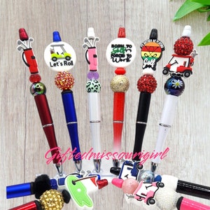LAST CHANCE Golf Themed Ink Pen // Bag // Clubs // Cart // Sports // Beaded Pen  // Ready to Ship L272 *10/24