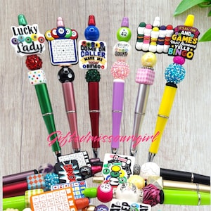 LAST CHANCE Bingo Themed Ink Pen // Listing #1 // Bingo Ball / Card // Bingo Squad // Beaded Pen // Ready to Ship // L594 **9/24
