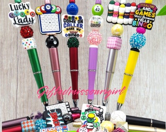LAST CHANCE Bingo Themed Ink Pen // Listing #1 // Bingo Ball / Card // Bingo Squad // Beaded Pen // Ready to Ship // L594 **9/24