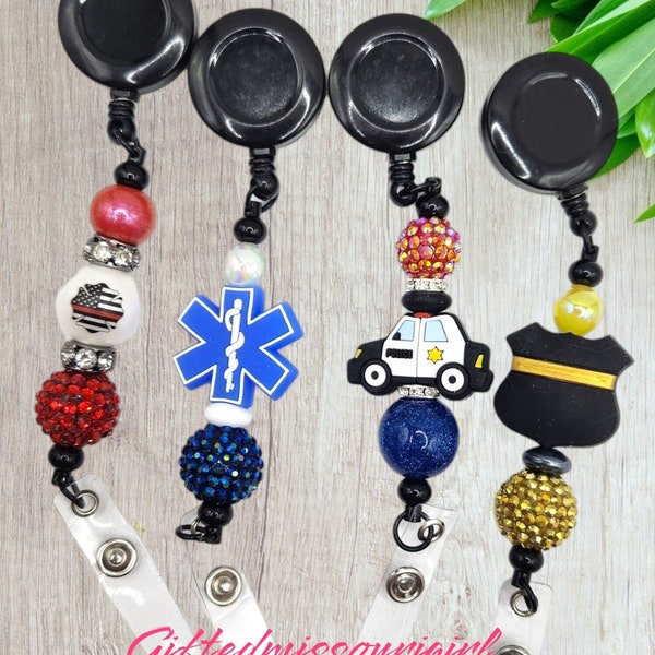 Beaded Badge Reels // Police // Fire // EMS // Dispatch // Ready to Ship // **2/24