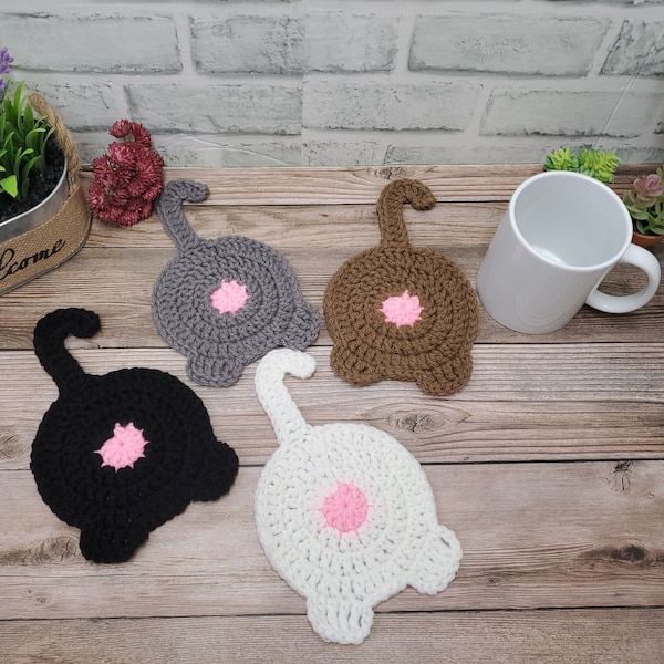Cat Butt Coasters // Set of 2 or 4 // Multiple Color Options // Currently Made To Order
