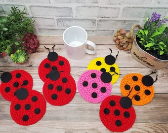 Lady Bug Coasters // Set of 2 or 4 // Red, Orange, Yellow, Pink // Multiple Choices