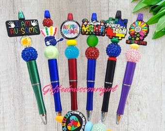 Autism Themed Ink Pen // Awareness // Teach // Love // Mom  // Beaded Pen // Many Options //  Ready to Ship 10/25