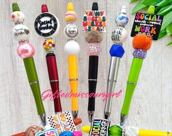 Social Worker Ink Pen // Listing #1 // Beaded Pen // Many Options // Pen Gift Set // Key Chain // Ready to Ship   10/25
