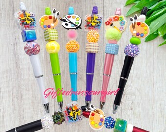 Art - Paint Palette Ink Pen // Painter Pen // Artist Beaded Pen // Ready to Ship 10/25
