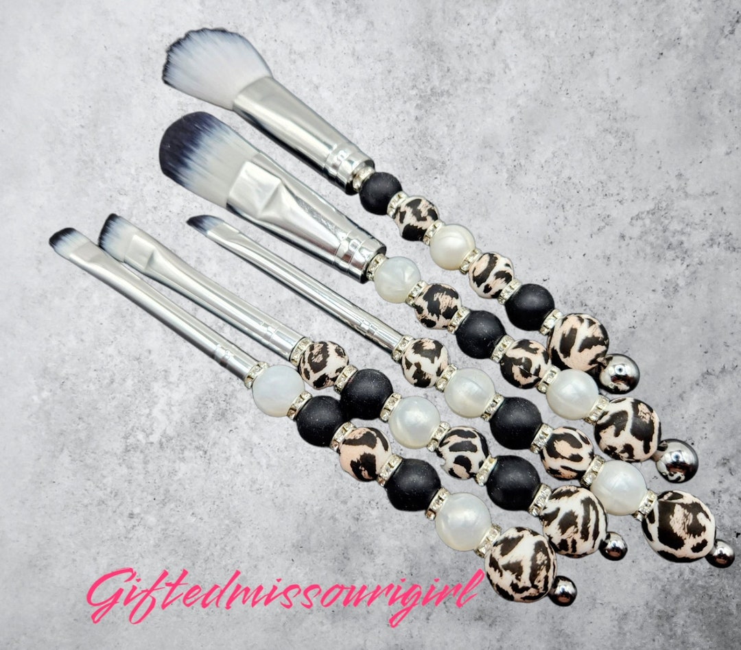 Black Leopard Makeup Brush Set // Beaded Makeup Brushes Etsy