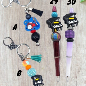 Music Pen // Guitar // Piano // Cassette // Tuba // Rock // Beaded Pen // Many Options // Pen Gift Set // Key Chain // Ready to Ship 4/24 image 7