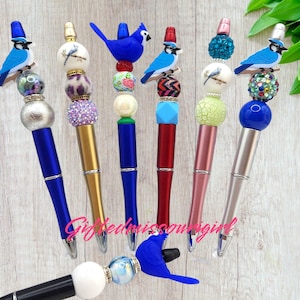 Blue Jay Ink Pen // Bluejay // Blue Bird // Beaded Pen //  Ready to Ship 10/25