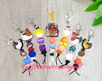 Chicken Beaded Keychain // Many Options // Ready to Ship 10/25