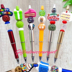 Happy Birthday Ink Pen // Present // Cake // Beaded Pen // Many Options  // Ready to Ship 10/25
