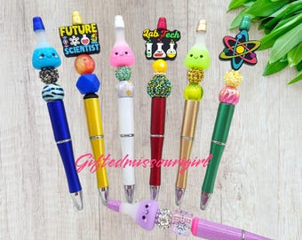 Science - Lab Tech Pen // Beaker // Beaded Pen // Many Options  // Ready to Ship 11/25