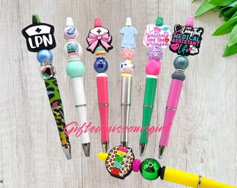 Nurse Themed Ink Pen // Stethoscope // Heart // Hat // Beaded Pen // Ready to Ship 11/25 #7