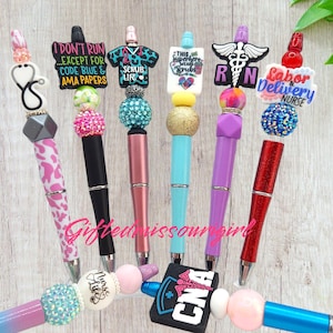 Nurse Themed Ink Pen // RN // Work of Heart // Coffee Scrubs // Nursing / Beaded Pen // Ready to Ship 11/25 #5