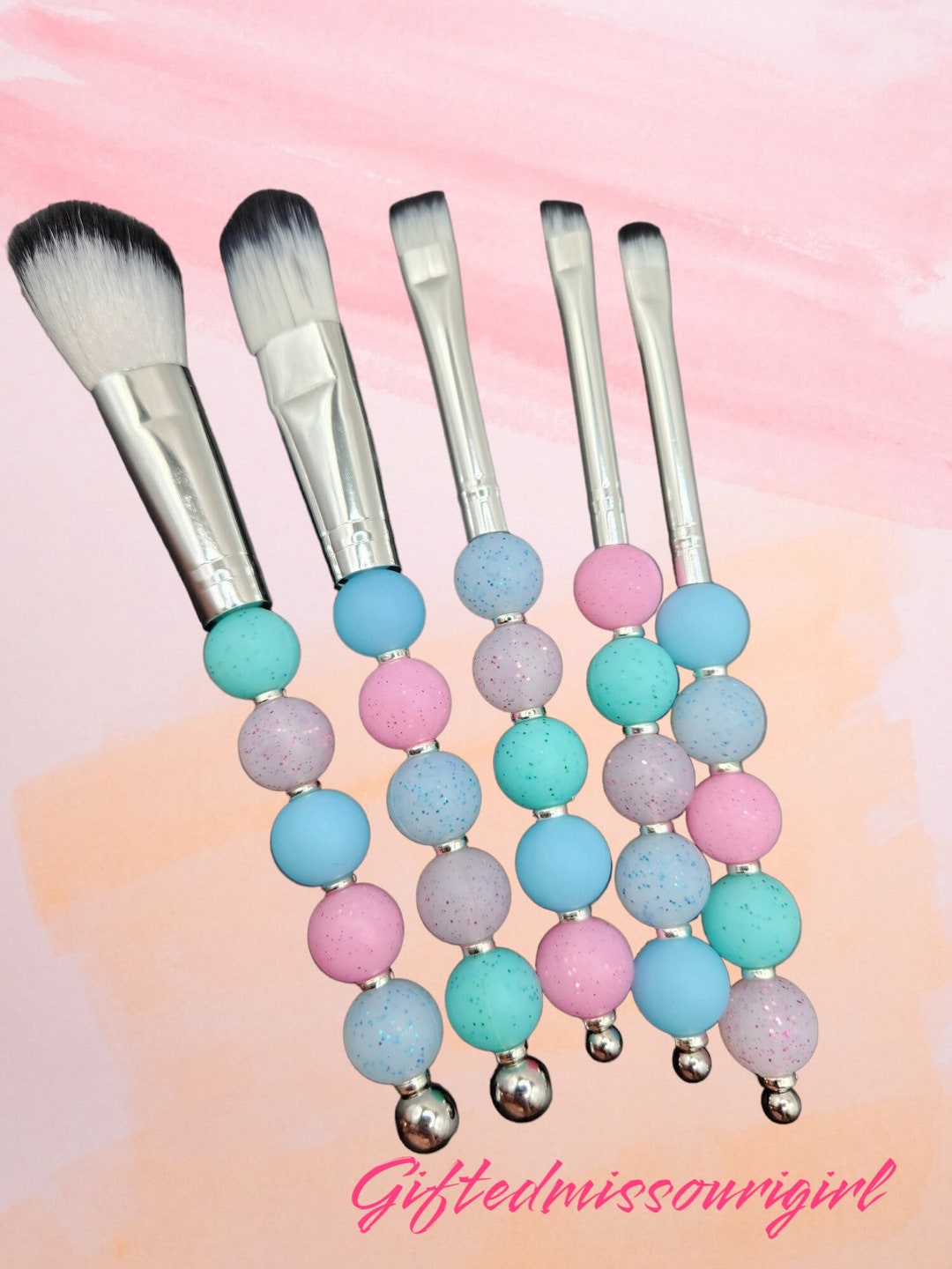 Pastel Glitter Makeup Brush Set // 5 Piece // Beaded Makeup Brushes