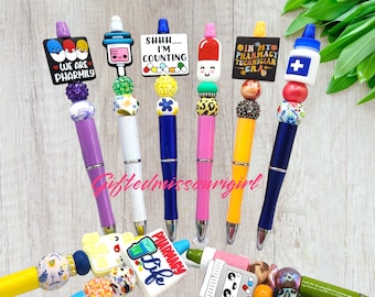 Pharmacy Ink Pen // Listing #1 // Pharmacy Tech // Pill Counter // Bottle //  Beaded Pen // Pen Gift Set  // Ready to Ship 11/25
