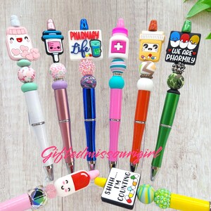 Pharmacy Ink Pen // Listing #2 // Pharmacy Tech // Pill Counter // Bottle /  Beaded Pen / Pen Gift Set / Keychain/ Ready to Ship 11/25