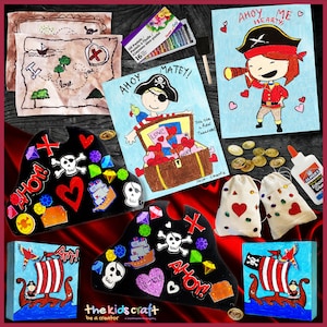 Ahoy Pirates Valentine&#39;s DIY Kids Crafts Box, The Kids Craft DIY Craft Kits, DIY Craft Box, Kids Activity, Kids Gift Girls Boys, Gift