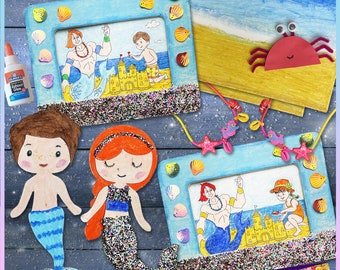 Mermaid at the Beach! The Kids Craft DIY Crafts, Summer Crafts Box, Arts & Crafts Activity Box, Busy Kid, Summer Gift for Girls, Boys