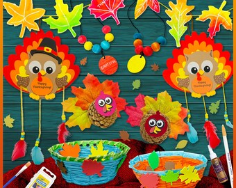 Thanksgiving Crafts Box, DIY Activity Gift, Turkey Owl Theme, Made in USA
