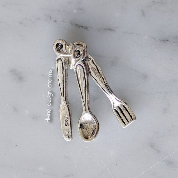 Spoon Knife and Fork Cutlery Silverware Charm Sterling Silver Spoon Knife and Fork Cutlery Silverware Charm Sterling Silver