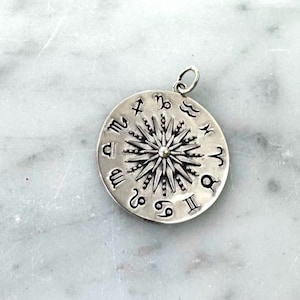 Sterling Silver Sun Pendant with Zodiac Signs