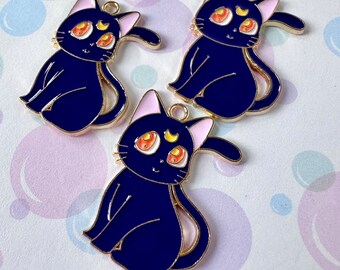 2 Pieces Kawaii Cartoon Cat Enamel Charm
