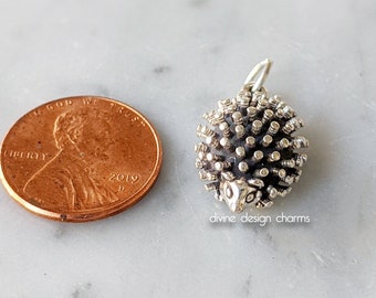 Sterling Silver Hedgehog Charm, Porcupine Charm Pendant