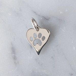 Sterling Silver Heart Charm with Paw Print