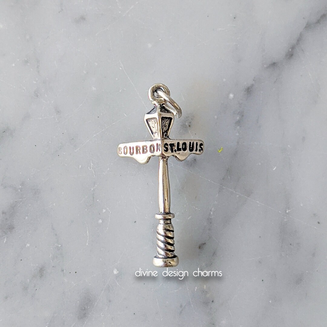 Bourbon and Canal Street Sign Lamp Post Charm Sterling Silver Bourbon and Canal Street Sign Lamp Post Charm Sterling Silver