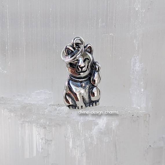 Sterling Silver Lucky Cat Charm - Maneki Neko Charm