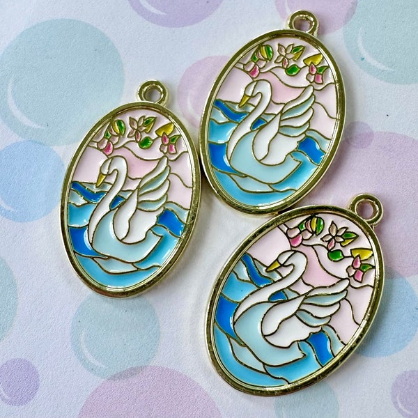 2 Pieces- Swan Enamel Charm Pendant