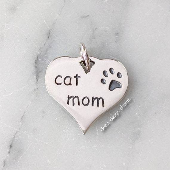 Sterling Silver Cat Mom Heart Charm